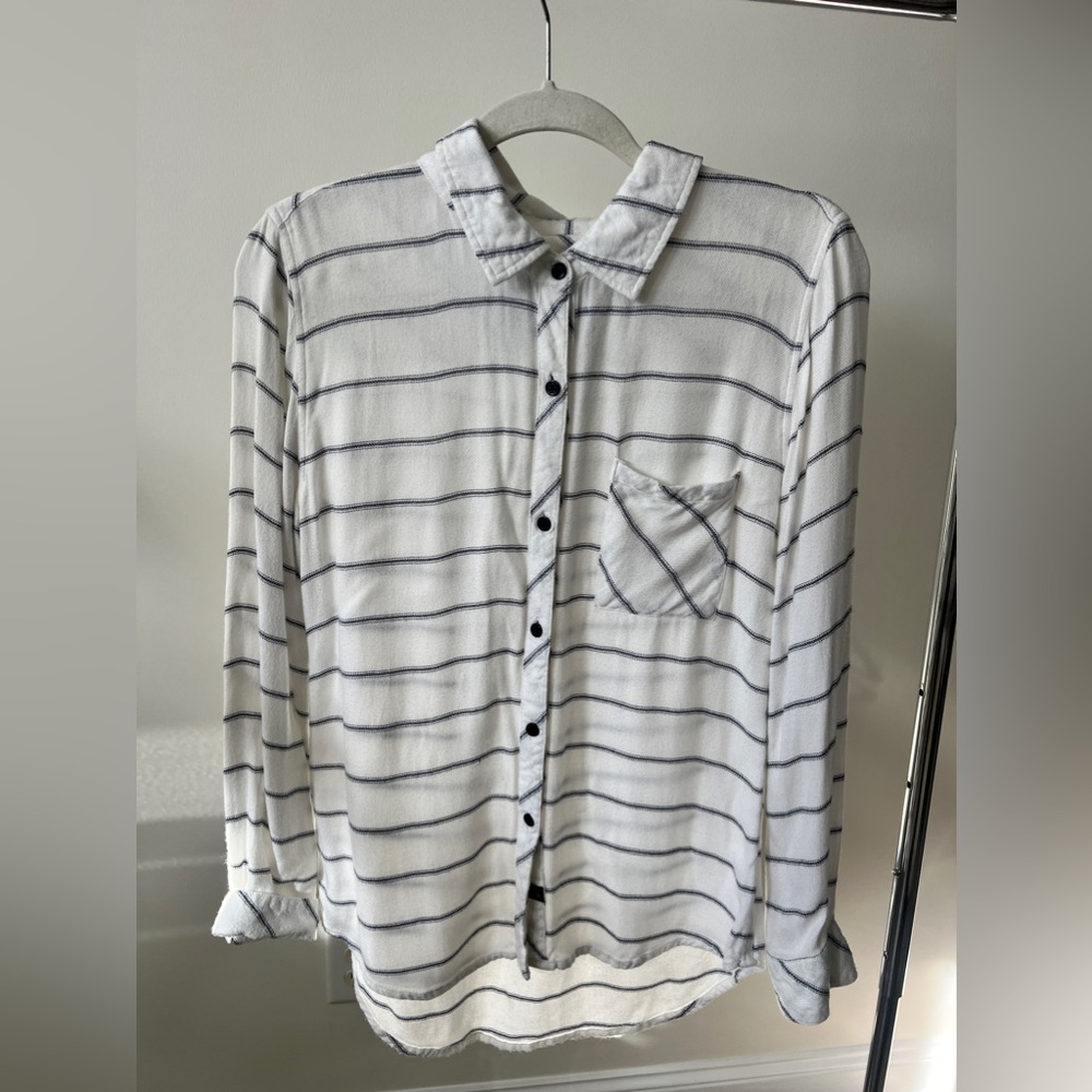 Rails Top Womens Large White Plaid Blouse Long Sleeve Charli Button-Up Shirt